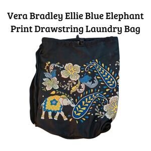 Vera Bradley Ellie Blue Elephant Print Drawstring Laundry Bag - Like-new!